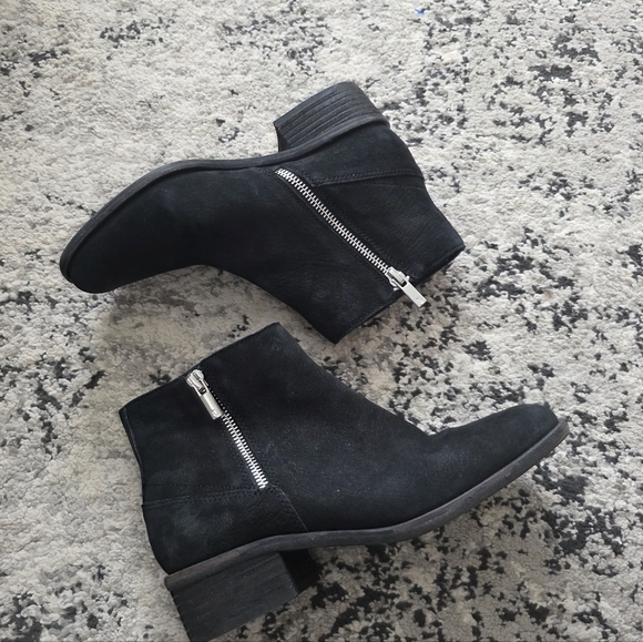 Lucky Brand Suede Leather Double Zip Booties Womens 7.5 Black Western Boho main image 0